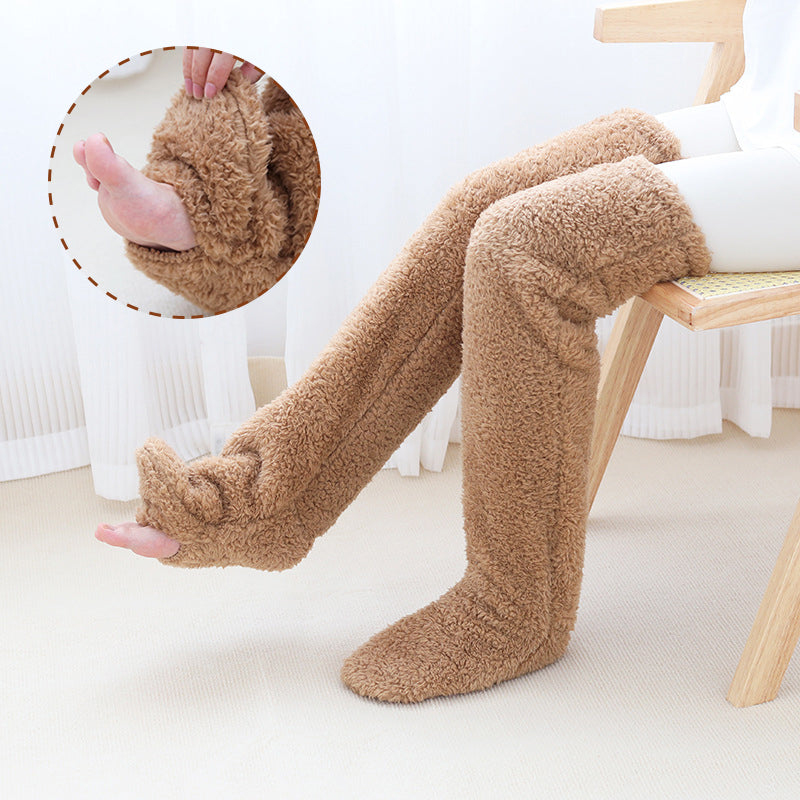 Over Knee High Fuzzy Long Socks Winter Warm Cold Leg Knee Joint Cold-Proof Stockings Home Floor Sleeping Socks