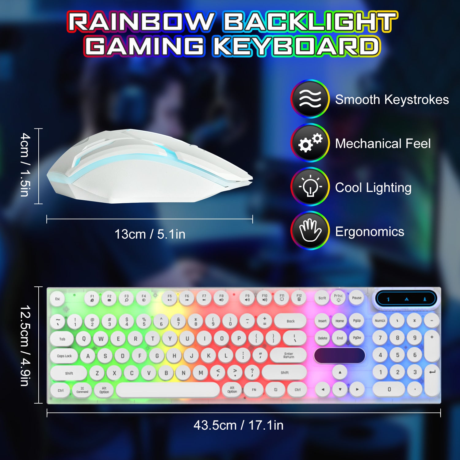 Mouse and Keyboard Combo, 104 Keys Wired Gaming Keyboard and Mouse Keyboard, Retro Punk Gaming RGB Keyboard, for Windows/Mac/Pc (Black)