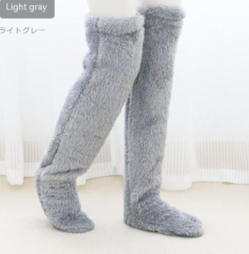 Over Knee High Fuzzy Long Socks Winter Warm Cold Leg Knee Joint Cold-Proof Stockings Home Floor Sleeping Socks