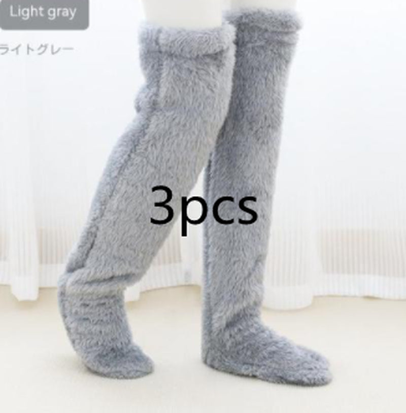 Over Knee High Fuzzy Long Socks Winter Warm Cold Leg Knee Joint Cold-Proof Stockings Home Floor Sleeping Socks