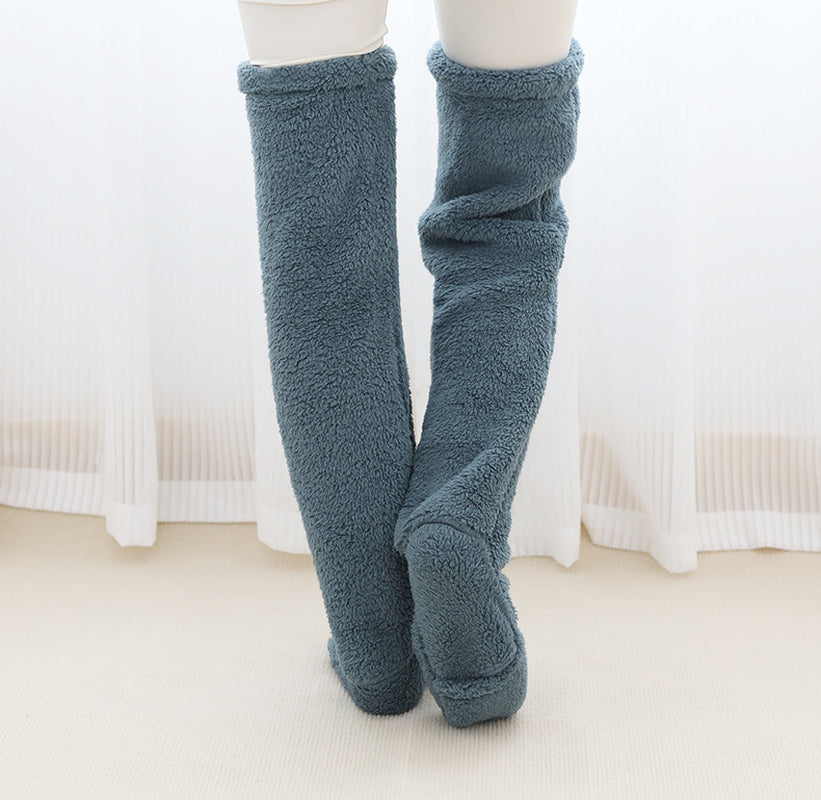 Over Knee High Fuzzy Long Socks Winter Warm Cold Leg Knee Joint Cold-Proof Stockings Home Floor Sleeping Socks