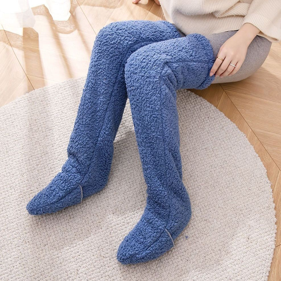 Over Knee High Fuzzy Long Socks Winter Warm Cold Leg Knee Joint Cold-Proof Stockings Home Floor Sleeping Socks